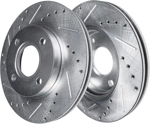 Detroit Axle - Front Brake Kit for 2016-2021 Chevrolet Spark, 10.08" inch Drilled and Slotted Disc Brake Rotors Ceramic Brakes Pads with Hardware 2017 2018 2019 2020 Replacement in Saudi Arabia