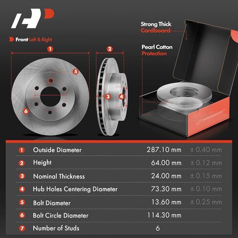 A-Premium 11.29 Inch (287mm) دوارات فرامل القرص المحفورة والاحتوارية + مجموعة منصات السيراميك متوافقة مع موديلات Dodge المختارة-Durango 2000-2002 ، Dakota 2000-2002 ، 6-PC Set in Saudi Arabia
