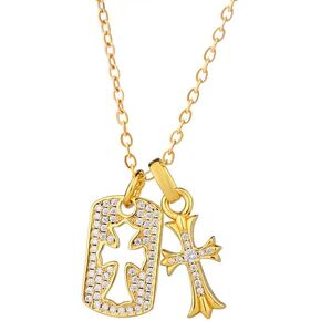 Cross Necklace for Women 18K Gold Plated Cubic Zirconia Cross Long Pendant Necklace Double Cross Pendant Dainty and Retro Diamond Necklace Faith Jewelry Women Religious Gifts in Saudi Arabia