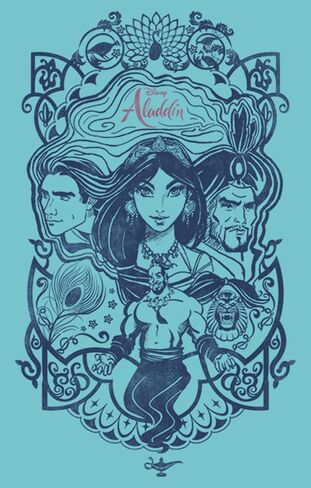 Fifth Sun Little, Big Disney Live Action Vintage Aladdin Collage Girls Short Sleeve Tee Shirt in Saudi Arabia