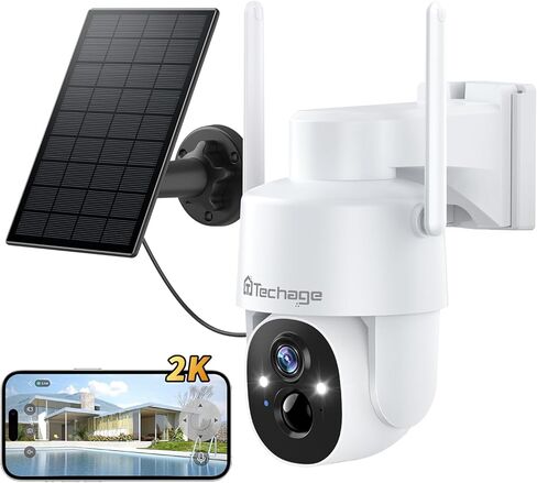 Techage 4G LTE Cellular Solar Security Camera Wireless Outdoor ، 2.5k No WiFi Security Camera with Color Night Vision ، 360 ° PTZ Live View ، Pir Motion Detect in Kuwait