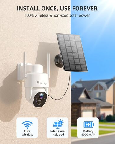 Techage 4G LTE Cellular Solar Security Camera Wireless Outdoor ، 2.5k No WiFi Security Camera with Color Night Vision ، 360 ° PTZ Live View ، Pir Motion Detect in Kuwait