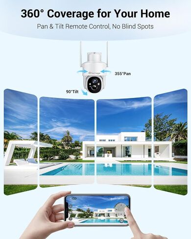 Techage 4G LTE Cellular Solar Security Camera Wireless Outdoor ، 2.5k No WiFi Security Camera with Color Night Vision ، 360 ° PTZ Live View ، Pir Motion Detect in Kuwait