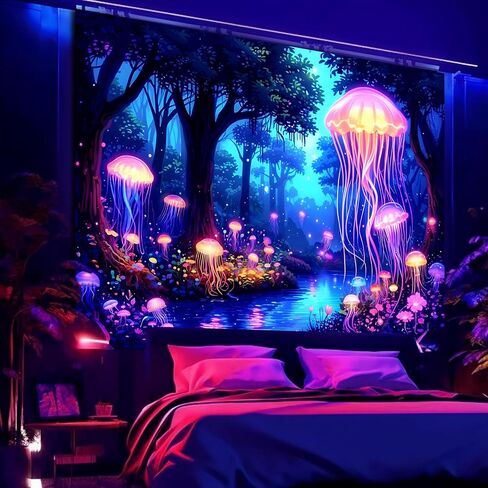 Manicer Blacklight Galaxy Waterfall Neon Tapestry – UV Reactive Glowing Cosmic Spiral Sky Glow in the Dark Nature Fantasy Landscape Wall Art for Bedroom – 70.9" x 90.6" in Kuwait