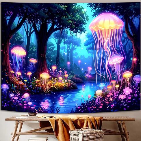 Manicer Blacklight Galaxy Waterfall Neon Tapestry – UV Reactive Glowing Cosmic Spiral Sky Glow in the Dark Nature Fantasy Landscape Wall Art for Bedroom – 70.9" x 90.6" in Kuwait