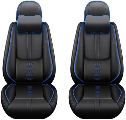 أغطية مقعد السيارة تناسب Ford Transit-350 2015-2024 2025 ، غطاء المقعد الجلدي الأمامي ، وسائد مقعد السيارة المتوافقة مع الوسادة الهوائية ، أغطية مقاعد مقاومة للماء للسيارات (مع الوسائد ، الأزرق الأسود) in Kuwait