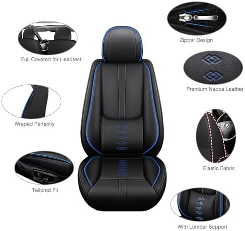 أغطية مقعد السيارة تناسب Ford Transit-350 2015-2024 2025 ، غطاء المقعد الجلدي الأمامي ، وسائد مقعد السيارة المتوافقة مع الوسادة الهوائية ، أغطية مقاعد مقاومة للماء للسيارات (مع الوسائد ، الأزرق الأسود) in Kuwait