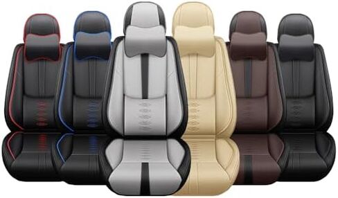 أغطية مقعد السيارة تناسب Ford Transit-350 2015-2024 2025 ، غطاء المقعد الجلدي الأمامي ، وسائد مقعد السيارة المتوافقة مع الوسادة الهوائية ، أغطية مقاعد مقاومة للماء للسيارات (مع الوسائد ، الأزرق الأسود) in Kuwait