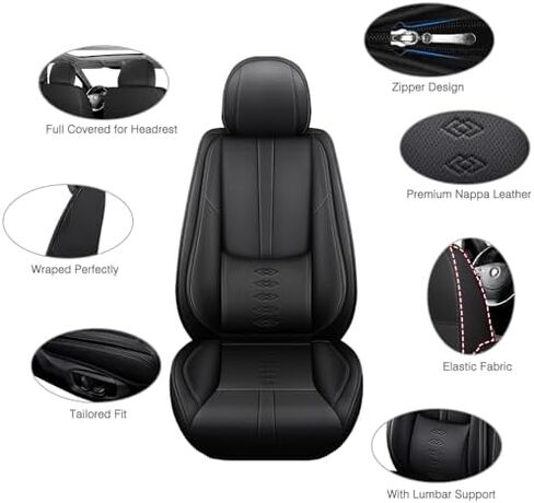 أغطية مقعد السيارة تناسب Ford Transit-350 2015-2024 2025 ، غطاء المقعد الجلدي الأمامي ، وسائد مقعد السيارة المتوافقة مع الوسادة الهوائية ، أغطية مقاعد مقاومة للماء للسيارات (مع الوسائد ، الأزرق الأسود) in Kuwait