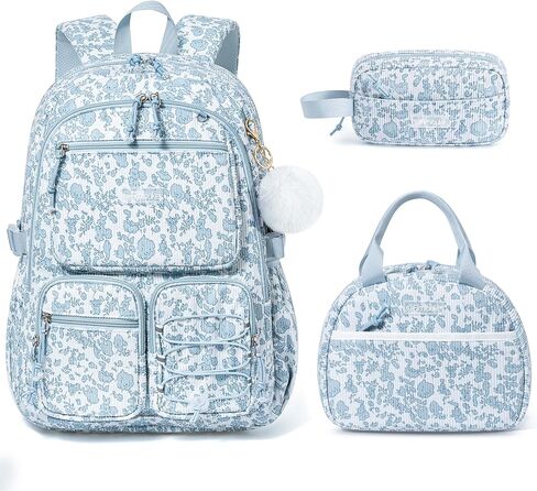 Fimibuke School Backpack for Girls Boys - 3PCS Corduroy Kids Backpack Set with Lunch Box & Pencil Pouch, Lightweight Teen Girls School Bag Laptop Bag Travel Daypack for Elementary Middle High School in Kuwait