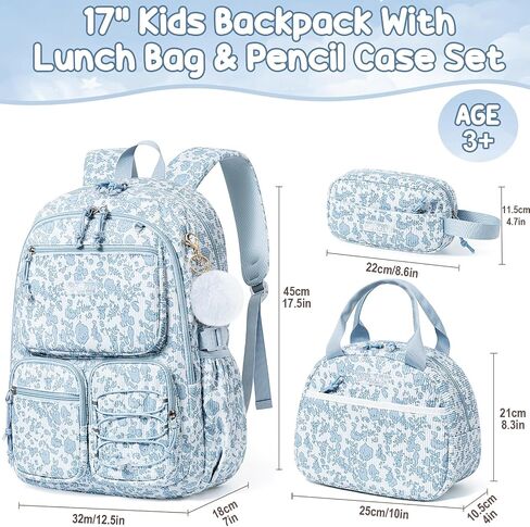 Fimibuke School Backpack for Girls Boys - 3PCS Corduroy Kids Backpack Set with Lunch Box & Pencil Pouch, Lightweight Teen Girls School Bag Laptop Bag Travel Daypack for Elementary Middle High School in Kuwait