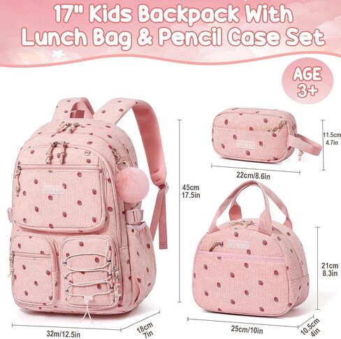 Fimibuke School Backpack for Girls Boys - 3PCS Corduroy Kids Backpack Set with Lunch Box & Pencil Pouch, Lightweight Teen Girls School Bag Laptop Bag Travel Daypack for Elementary Middle High School in Kuwait