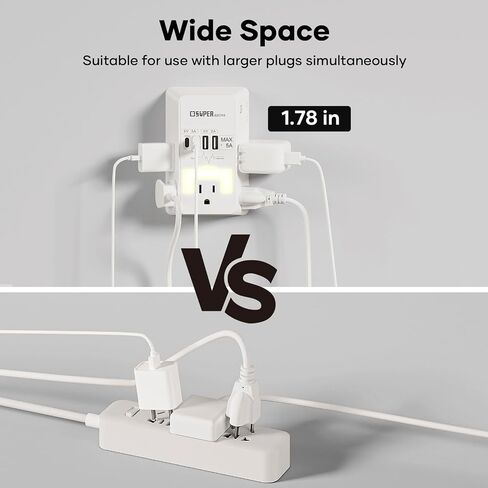 Multi Plug Wall Outlet, USB Wall Charger Surge Protector with USB Timer,5 Outlet Extender with 4 USB Charging Ports (5V 5A),3-Sided 1200J Power Strip Multi Plug Adapter for Home Office,ETL Listed in Saudi Arabia