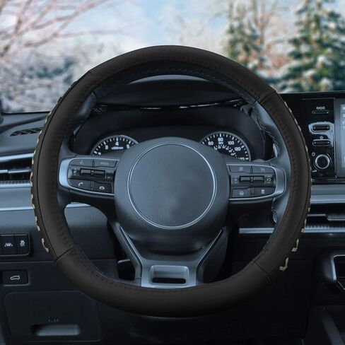 FH Group Universal 15 Inch Genuine Leather Steering Wheel Cover with Lace-Up Detailing -Universal Fit for Cars Trucks and SUVs (Yellow/Black) FH2022 in Saudi Arabia
