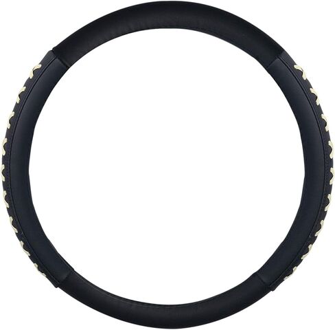 FH Group Universal 15 Inch Genuine Leather Steering Wheel Cover with Lace-Up Detailing -Universal Fit for Cars Trucks and SUVs (Yellow/Black) FH2022 in Saudi Arabia