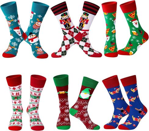 BIRCEN Mens Funny Socks Christmas Socks for Men Women Colorful Fun Novelty Crew Patterned Socks 6 Pairs US 7-13 in Kuwait