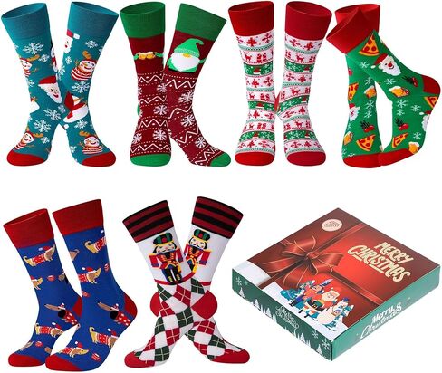 BIRCEN Mens Funny Socks Christmas Socks for Men Women Colorful Fun Novelty Crew Patterned Socks 6 Pairs US 7-13 in Kuwait