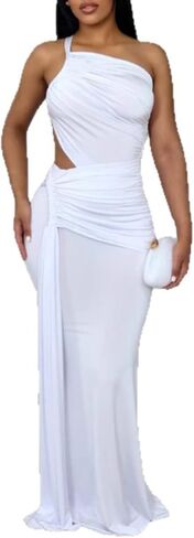 Women Summer Sexy Maxi Halter Dresses Formal Wedding Guest Cocktail Bodycon Ruched Cutout Long Dress in Saudi Arabia