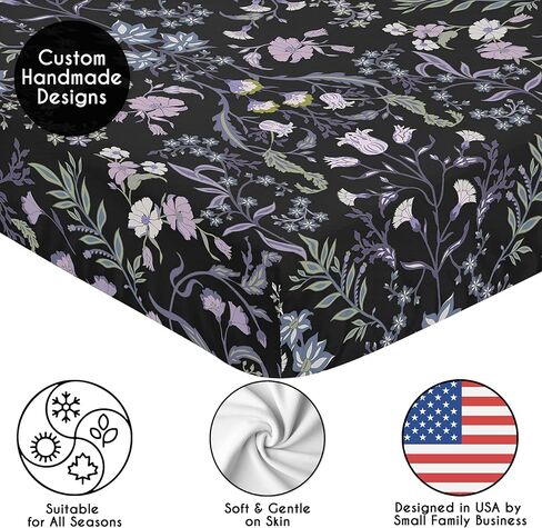 Sweet Jojo Designs Black Purple Boho Wildflower Vintage Finoral Girl Baby Crib Crib Sheet Infant Newborn Nustery Toddler Bed Room Standard Lavender Bohemian Farmhouse Botanical Cottagecore in Kuwait