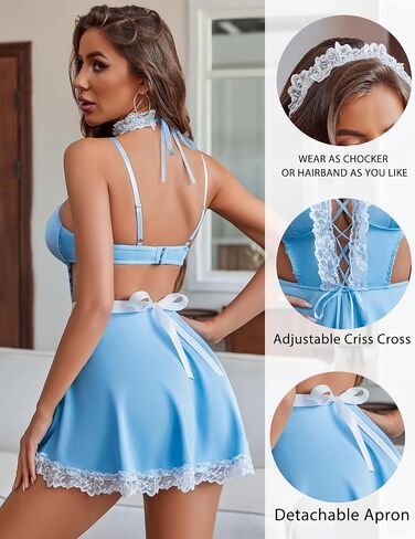 Avidlove Lingerie For Women Sexy Maid Dress French Cosplay Babydoll Lingerie Halloween Costumes Outfits(4Pack) S-XXL in Saudi Arabia