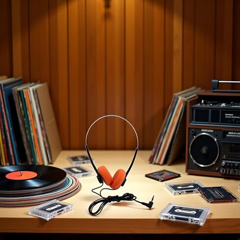 سماعات رأس ريترو على الأذن، سماعات رأس ستيريو سلكية، سماعة رأس Walkman، سماعة رأس محمولة خفيفة الوزن مع عصابة رأس قابلة للتعديل على الأذن وسماعات أذن وإكسسوارات (أسود) in Saudi Arabia