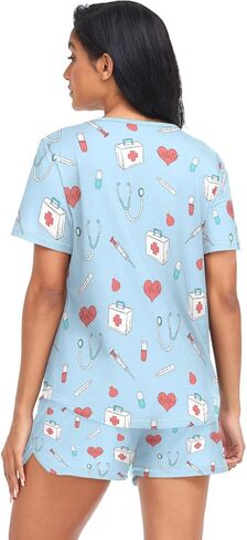 Womens Pajama Sets 2 Piece Loungewear Summer Comfy Short Sleeve Sleepwear Pj Set with Pockets for Home & Casual Wear in Kuwait