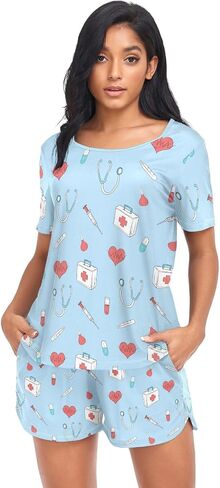 Womens Pajama Sets 2 Piece Loungewear Summer Comfy Short Sleeve Sleepwear Pj Set with Pockets for Home & Casual Wear in Kuwait
