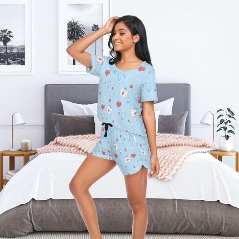 Womens Pajama Sets 2 Piece Loungewear Summer Comfy Short Sleeve Sleepwear Pj Set with Pockets for Home & Casual Wear in Kuwait