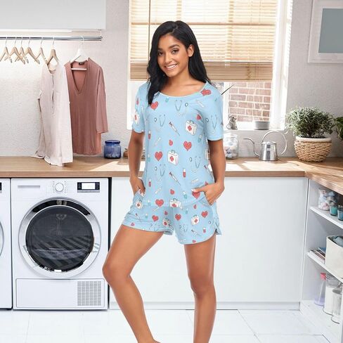 Womens Pajama Sets 2 Piece Loungewear Summer Comfy Short Sleeve Sleepwear Pj Set with Pockets for Home & Casual Wear in Kuwait