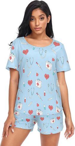 Womens Pajama Sets 2 Piece Loungewear Summer Comfy Short Sleeve Sleepwear Pj Set with Pockets for Home & Casual Wear in Kuwait