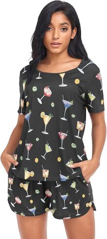Womens Pajama Sets 2 Piece Loungewear Summer Comfy Short Sleeve Sleepwear Pj Set with Pockets for Home & Casual Wear in Kuwait