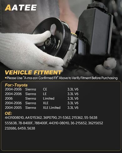 21-5362 مضخة التوجيه الكهربائية مع بكرة: -Toyota Sienna Ce Le Xle 2004 2005 ، Limited 2006 ، Xle Limited 2004 2005 3.3L V6 استبدال# AA1215362 ، 36P0790 ، 4431008010 ، 55-5638 in Kuwait