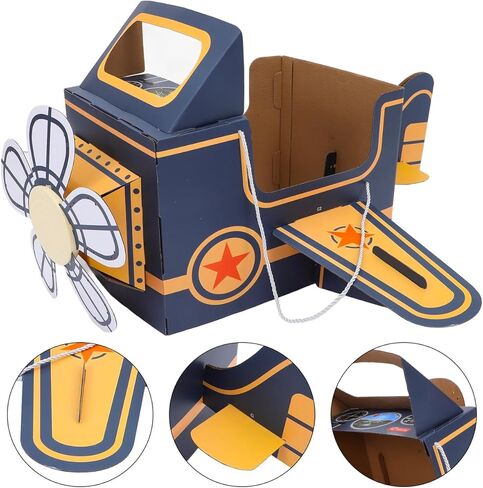 TOYANDONA Wearable Cardboard Airplane Toy Boy Outfit Dress Toddler Airplane Costume Cardboard Making Toy Interactive Toy DIY Aircraft Toy Blue, 92.5X77.5cm in Kuwait
