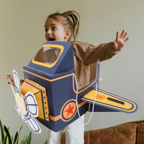 TOYANDONA Wearable Cardboard Airplane Toy Boy Outfit Dress Toddler Airplane Costume Cardboard Making Toy Interactive Toy DIY Aircraft Toy Blue, 92.5X77.5cm in Kuwait