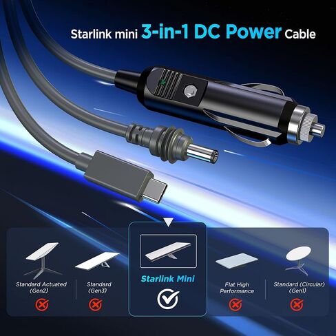 3 in 1 Starlink Mini Cable 10FT/ 3M, High-Speed USB C/Car Charger/DC to DC Replacement Cable for Starlink Mini Power, Waterproof Extension Starlink Mini Power Cable Accessories in Kuwait