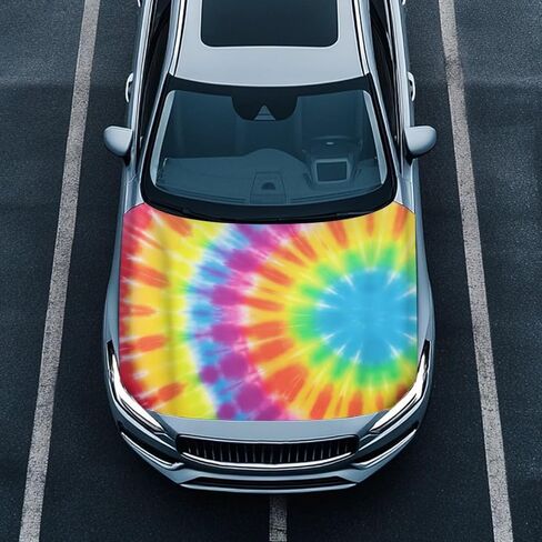 Tie Dye Spiral Car Hood Covers for Automobiles, Rainbow Gradient Tie-Dye 3X5FT Stretchable Polyester Suitable for Most Vehicles Sedans Trucks, Car Bonnet Banner in Kuwait