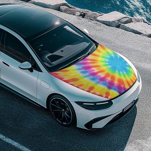 Tie Dye Spiral Car Hood Covers for Automobiles, Rainbow Gradient Tie-Dye 3X5FT Stretchable Polyester Suitable for Most Vehicles Sedans Trucks, Car Bonnet Banner in Kuwait