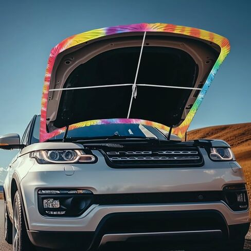 Tie Dye Spiral Car Hood Covers for Automobiles, Rainbow Gradient Tie-Dye 3X5FT Stretchable Polyester Suitable for Most Vehicles Sedans Trucks, Car Bonnet Banner in Kuwait