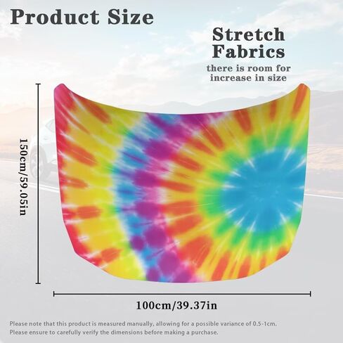 Tie Dye Spiral Car Hood Covers for Automobiles, Rainbow Gradient Tie-Dye 3X5FT Stretchable Polyester Suitable for Most Vehicles Sedans Trucks, Car Bonnet Banner in Kuwait