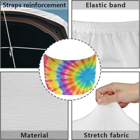Tie Dye Spiral Car Hood Covers for Automobiles, Rainbow Gradient Tie-Dye 3X5FT Stretchable Polyester Suitable for Most Vehicles Sedans Trucks, Car Bonnet Banner in Kuwait