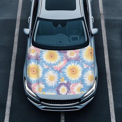 Tie Dye Spiral Car Hood Covers for Automobiles, Rainbow Gradient Tie-Dye 3X5FT Stretchable Polyester Suitable for Most Vehicles Sedans Trucks, Car Bonnet Banner in Kuwait