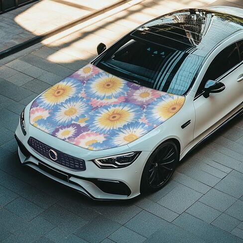 Tie Dye Spiral Car Hood Covers for Automobiles, Rainbow Gradient Tie-Dye 3X5FT Stretchable Polyester Suitable for Most Vehicles Sedans Trucks, Car Bonnet Banner in Kuwait