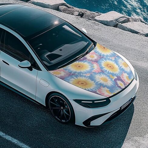 Tie Dye Spiral Car Hood Covers for Automobiles, Rainbow Gradient Tie-Dye 3X5FT Stretchable Polyester Suitable for Most Vehicles Sedans Trucks, Car Bonnet Banner in Kuwait