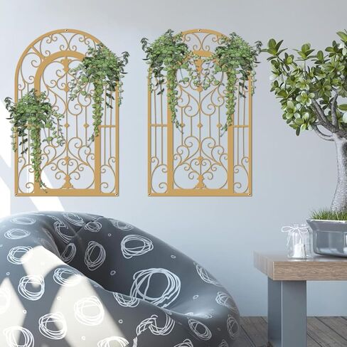 ruelen Metal Scroll Wall Decor -2 Piece Window Arch Wall Art,Wall Panels with Carved Iron. Rustic Farmhouse Style with Medallion Scroll Design for Living Room, Bathroom, Bedroom（ Black） in Kuwait