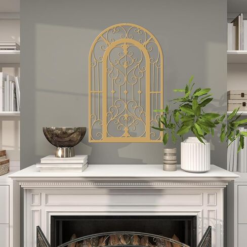 ruelen Metal Scroll Wall Decor -2 Piece Window Arch Wall Art,Wall Panels with Carved Iron. Rustic Farmhouse Style with Medallion Scroll Design for Living Room, Bathroom, Bedroom（ Black） in Kuwait