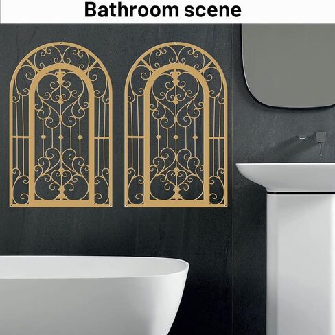 ruelen Metal Scroll Wall Decor -2 Piece Window Arch Wall Art,Wall Panels with Carved Iron. Rustic Farmhouse Style with Medallion Scroll Design for Living Room, Bathroom, Bedroom（ Black） in Kuwait