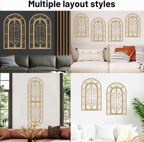 ruelen Metal Scroll Wall Decor -2 Piece Window Arch Wall Art,Wall Panels with Carved Iron. Rustic Farmhouse Style with Medallion Scroll Design for Living Room, Bathroom, Bedroom（ Black） in Kuwait