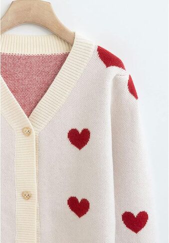 CHICWISH Women's Red/Ivory Soft Heart Cropped Knit Cardigan in Saudi Arabia