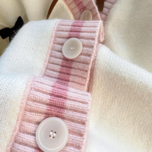 ebossy womens kawaii لطيف bowknot كابل متماسكة cardigans الأغنام v زر العنق لأسفل ترميمة معطف من الصوف in Saudi Arabia
