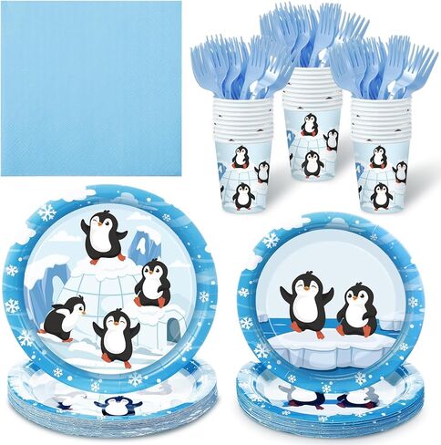Zubebe 120 Pieces Skiing Birthday Party Supplies Set for 24 Guests, Skiing Paper Plates (7 and 9 Inch), Cups, Forks, Paper Napkins, Disposable Skiing Theme Dinnerware for Party Decorations in Kuwait